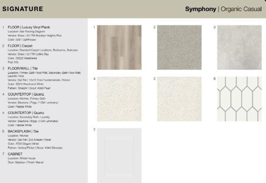 95 Flowers Avenue design selections.  Home is under construction and selections are subject to change.