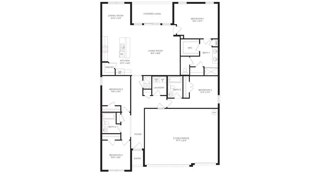 2D floor plan layout of this home in Harmony on Lake Eloise, Winter Haven, FL (Image 3).