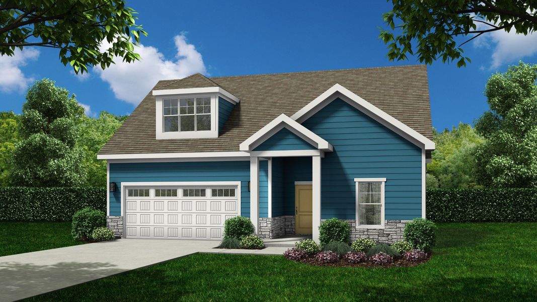 Representative exterior photo of a completed home built from the Portico by Epcon Communities in The Fairways, Eden, NC (Image 1). Representative exterior photo of a completed home built from the Portico by Epcon Communities in The Fairways, Eden, NC (Image 1).