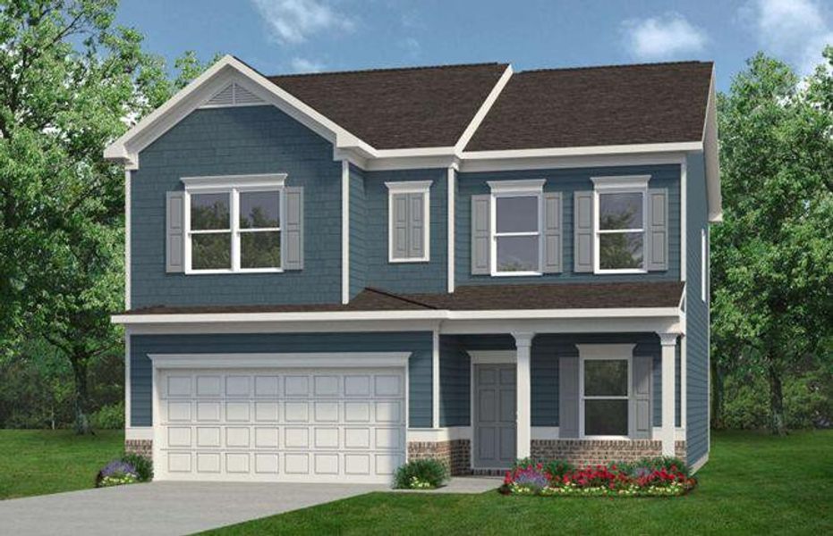 Front exterior of a new home in Saddle Ridge, Calhoun, GA, highlighting curb appeal (Image 1). Front exterior of a new home in Saddle Ridge, Calhoun, GA, highlighting curb appeal (Image 1).
