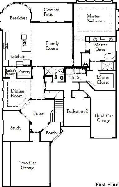 2D floor plan layout of this home in Wildflower Ranch, Fort Worth, TX (Image 2).