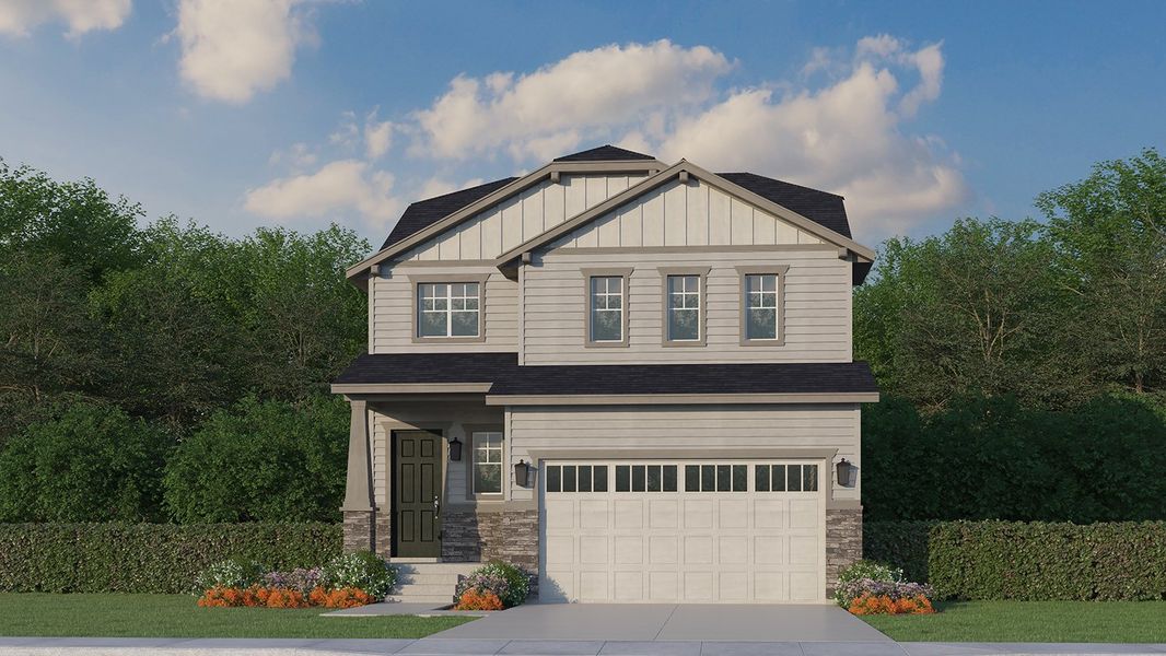 Plan C305 Elevation B with Manufactured Stone