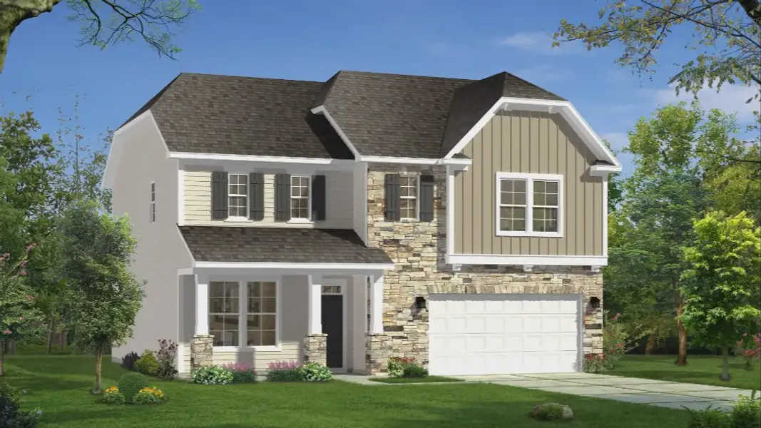 Front exterior of a new home in Station Pointe, Angier, NC, highlighting curb appeal (Image 1). Front exterior of a new home in Station Pointe, Angier, NC, highlighting curb appeal (Image 1).