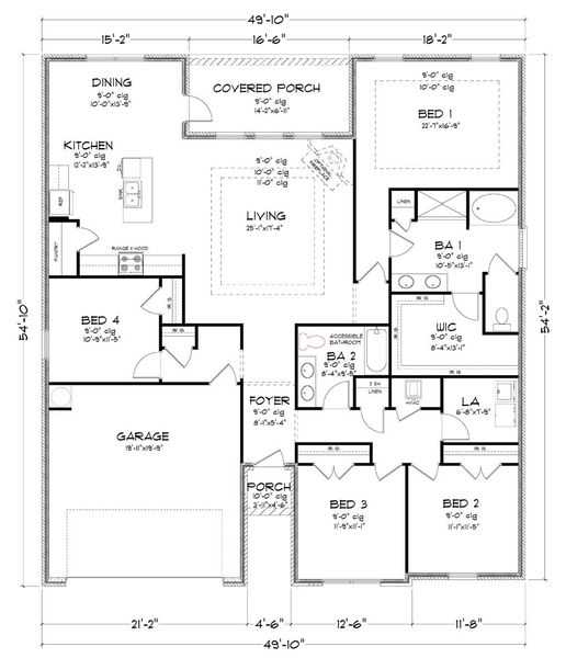 2D floor plan layout for the The Jasmine by D.R. Horton in Meadows at Rehwinkel, Crawfordville, FL (Image 3).