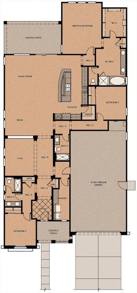 2D floor plan layout for the Redwood by Fulton Homes in Groves at Barney Farms, Queen Creek, AZ (Image 3).