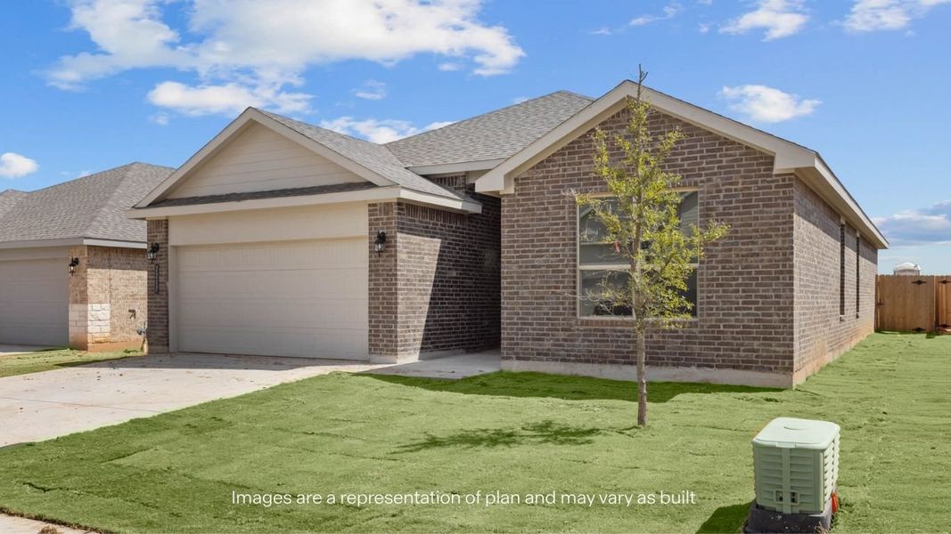 Front exterior of a new home in Viridian, Lubbock, TX, highlighting curb appeal (Image 14).