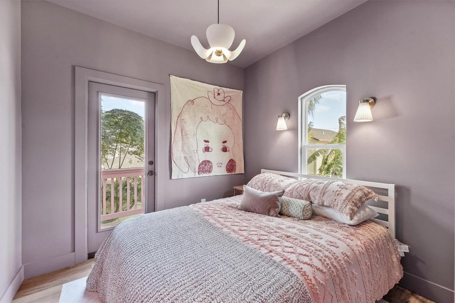 the bedroom with queen size bed.