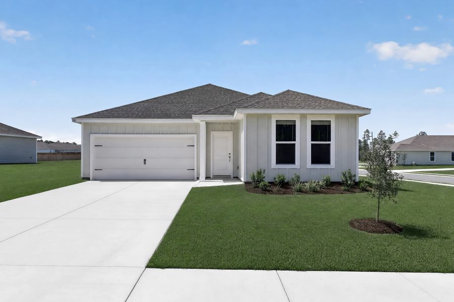 Front exterior of a new home in Cross Creek, Freeport, FL, highlighting curb appeal (Image 1). Front exterior of a new home in Cross Creek, Freeport, FL, highlighting curb appeal (Image 1).