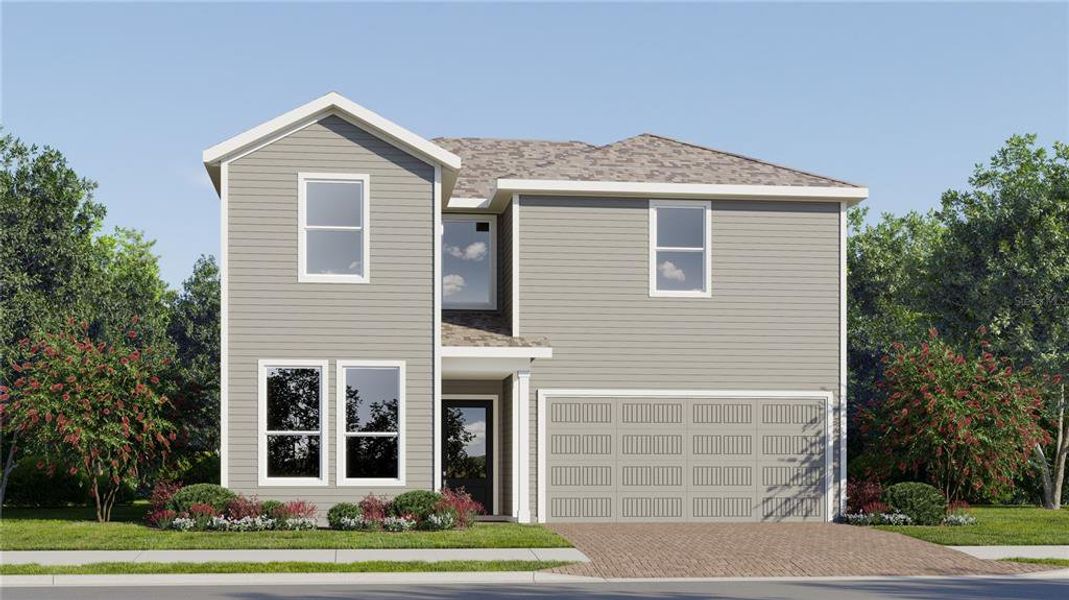Front exterior of a new home in The Glades at Crossprairie, St. Cloud, FL, highlighting curb appeal (Image 1). Front exterior of a new home in The Glades at Crossprairie, St. Cloud, FL, highlighting curb appeal (Image 1).