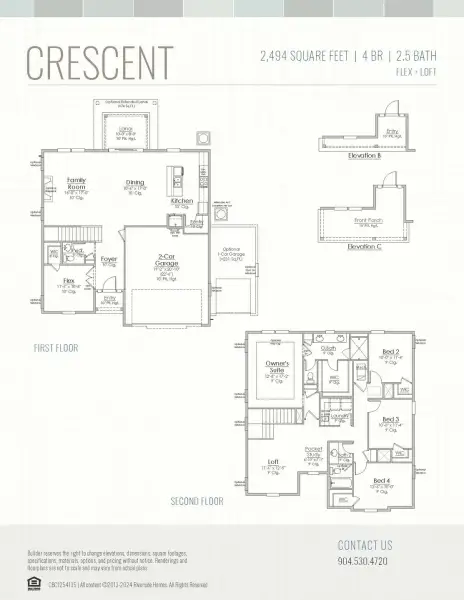 2D floor plan layout for the Crescent by Riverside Homes in Sagebrush at EverRange, Jacksonville, FL (Image 5).