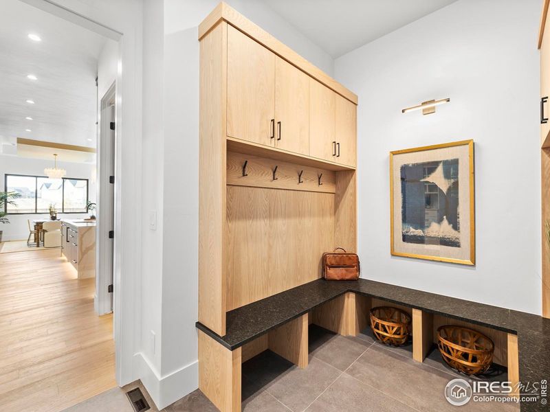 Mudroom Example. Renderings, plans, and specifications are for illustrative purposes only. Final finishes, features, materials, and design details may vary.