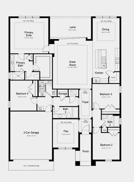 2D floor plan layout for the Letizia by Taylor Morrison in Esplanade at Starling, Punta Gorda, FL (Image 4).