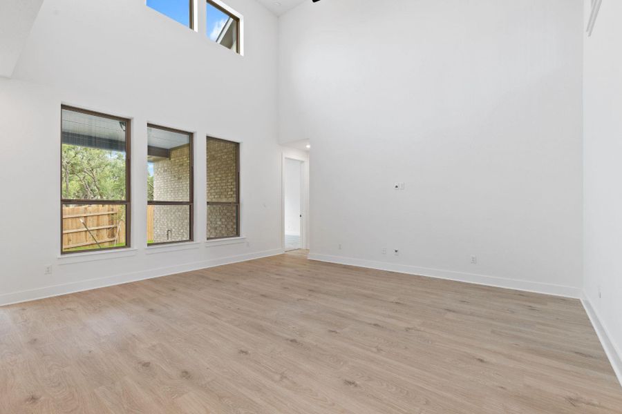 Family Room with soaring ceiling