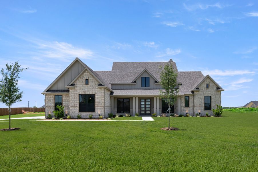 Front exterior of a new home in Hartson Estates, Midlothian, TX, highlighting curb appeal (Image 1). Front exterior of a new home in Hartson Estates, Midlothian, TX, highlighting curb appeal (Image 1).