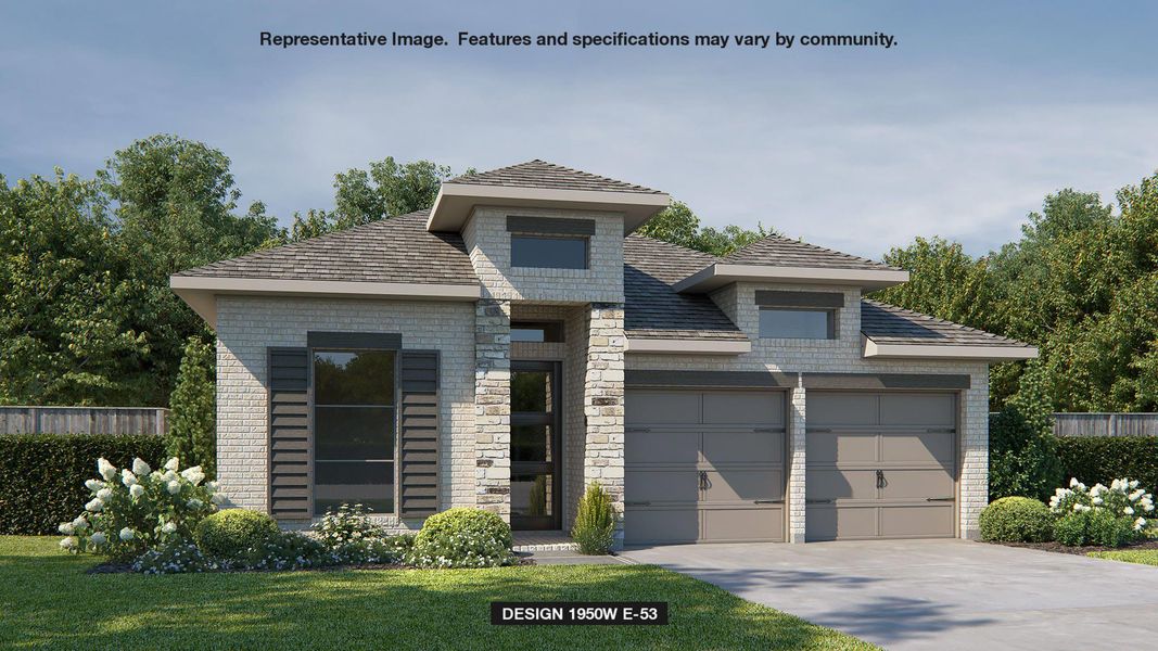 View of front facade with brick siding, concrete driveway, stone siding, and an attached garage View of front facade with brick siding, concrete driveway, stone siding, and an attached garage