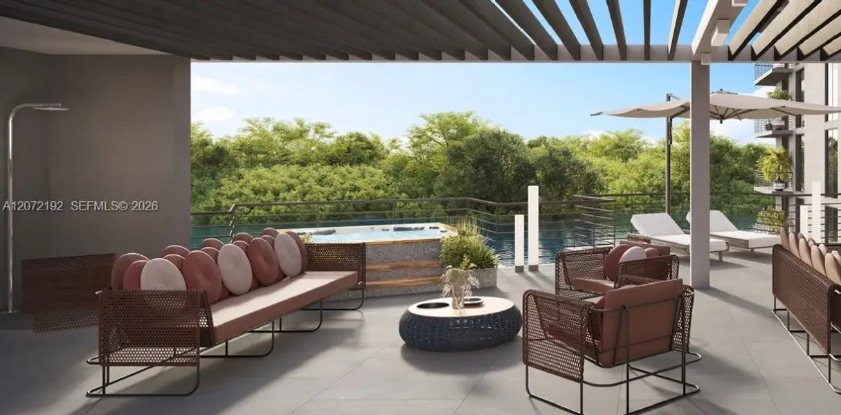 Exterior details and patio area of a home in , Miami (Image 1). Exterior details and patio area of a home in , Miami (Image 1).