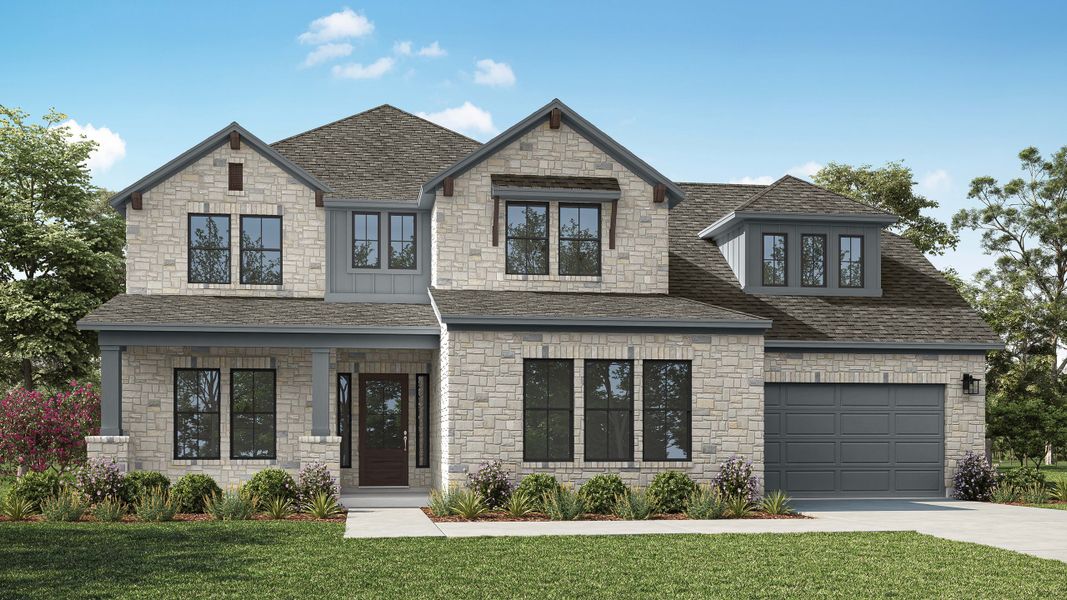 Representative exterior photo of a completed home built from the Zenith by Tri Pointe Homes in Noven, Leander, TX (Image 2). Representative exterior photo of a completed home built from the Zenith by Tri Pointe Homes in Noven, Leander, TX (Image 2).