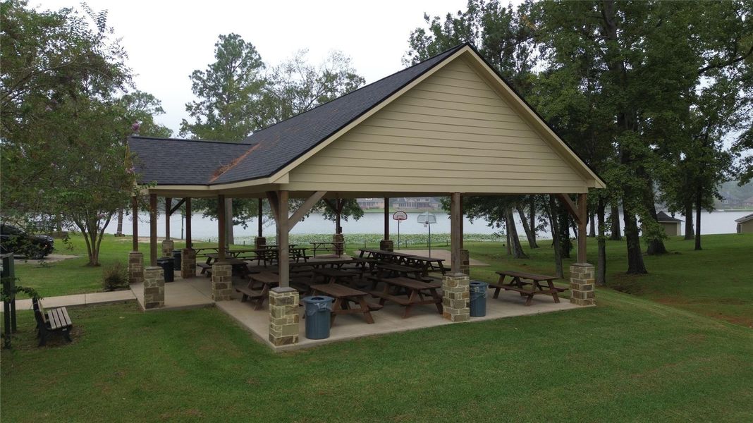 Host events without leaving Elkins Lake under this pavillion.