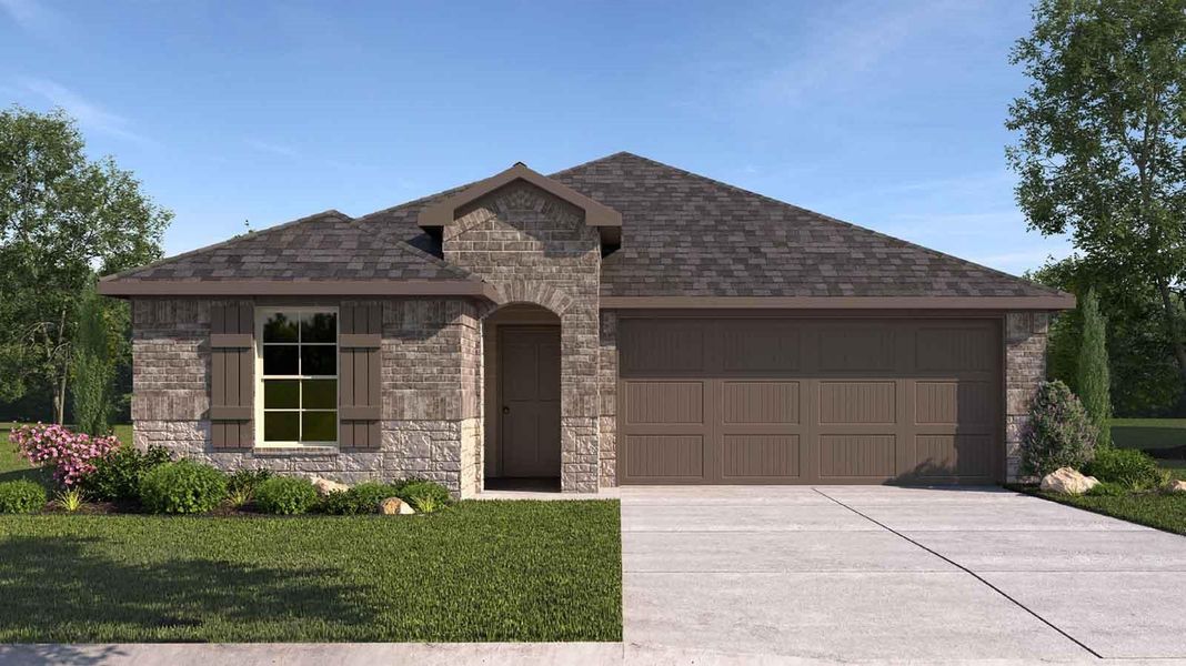 Front exterior of a new home in Caldwell Crossing, Iowa Colony, TX, highlighting curb appeal (Image 1).