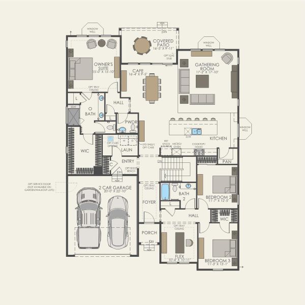 2D floor plan layout for the Ferrara by Pulte Homes in Hilltop at Inspiration, Aurora, CO (Image 3).