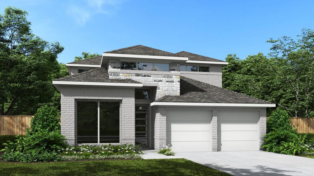 Front exterior of a new home in Bridgeland, Cypress, TX, highlighting curb appeal (Image 1). Front exterior of a new home in Bridgeland, Cypress, TX, highlighting curb appeal (Image 1).