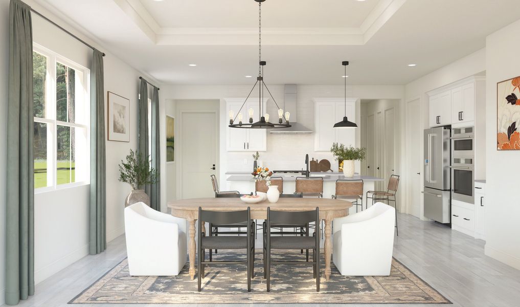 Dining area with chic chandelier