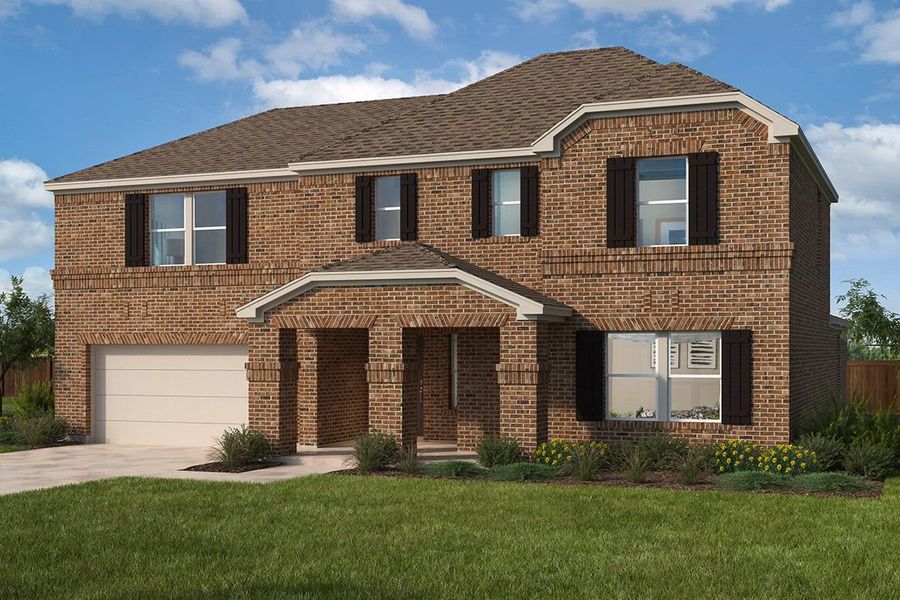 Representative exterior photo of a completed home built from the Plan 3171 by KB Home in Heartland Signature, Crandall, TX (Image 5). Representative exterior photo of a completed home built from the Plan 3171 by KB Home in Heartland Signature, Crandall, TX (Image 5).