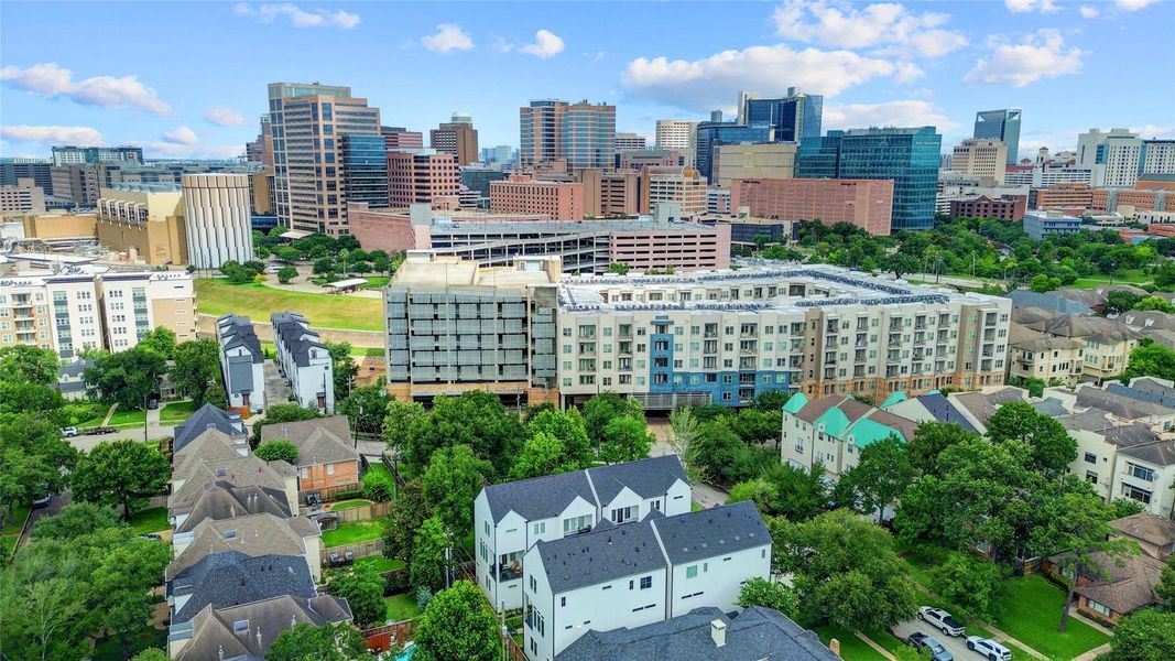 Aerial view of the Lauderdale homes with the Texas Medical Center in the background. Aerial view of the Lauderdale homes with the Texas Medical Center in the background.
