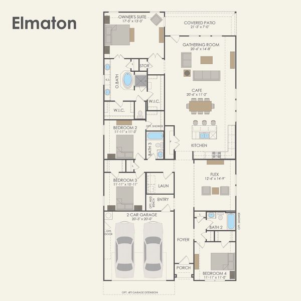 2D floor plan layout for the Elmaton by Pulte Homes in Blue Creek Trails, Richmond, TX (Image 3). 2D floor plan layout for the Elmaton by Pulte Homes in Blue Creek Trails, Richmond, TX (Image 3).