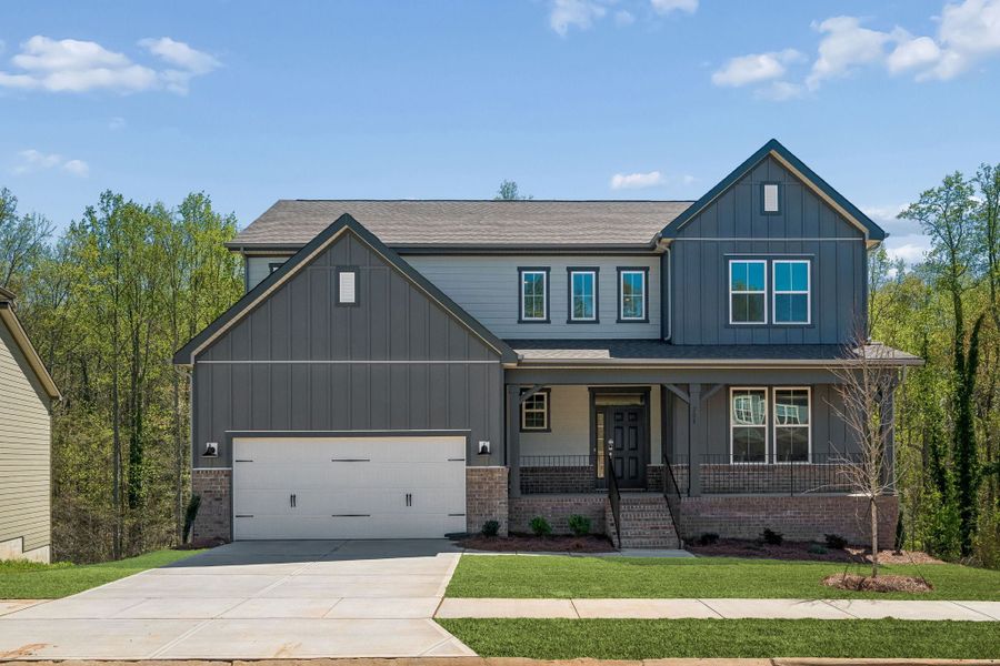 Front exterior of a new home in Oakridge Farms, Mooresville, NC, highlighting curb appeal (Image 1). Front exterior of a new home in Oakridge Farms, Mooresville, NC, highlighting curb appeal (Image 1).