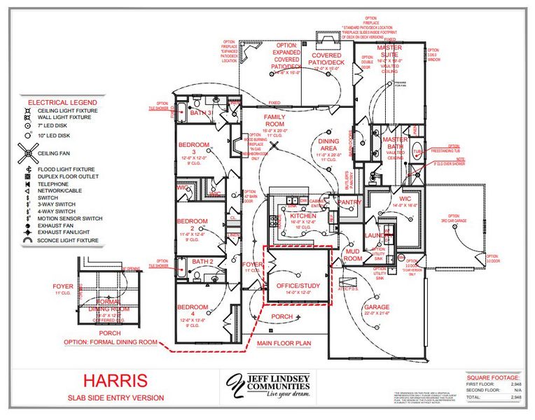 2D floor plan layout for the Harris A by Jeff Lindsey Communities in Lamar Farms, Newnan, GA (Image 2).