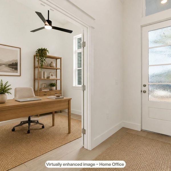 Entrance with virtually staged home office