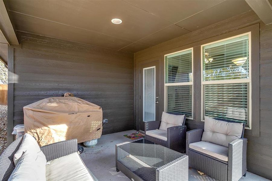 View of patio / terrace with outdoor lounge area and a grill