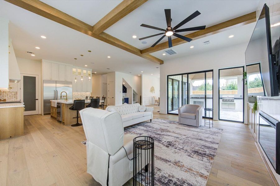 Color-changing LED recessed lights throughout, controllable by phone, Alexa, or Google.