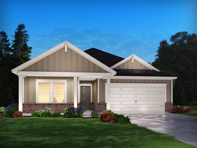 Front exterior of a new home in Creek Ridge - Signature Collection, Spartanburg, SC, highlighting curb appeal (Image 1). Front exterior of a new home in Creek Ridge - Signature Collection, Spartanburg, SC, highlighting curb appeal (Image 1).