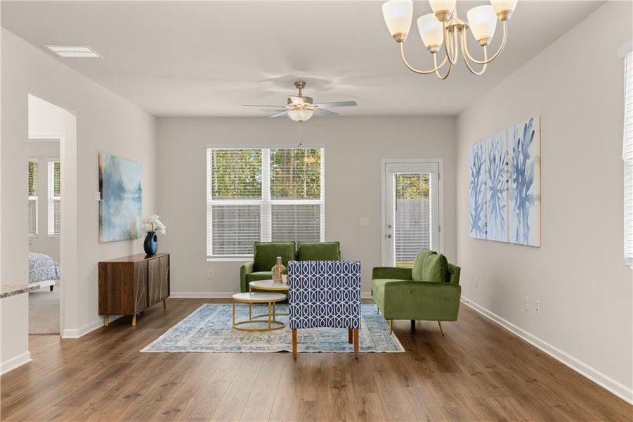 Furnished interior view inside a new home in Walden Park – The Retreat, Jonesboro (Image 2). Furnished interior view inside a new home in Walden Park – The Retreat, Jonesboro (Image 2).