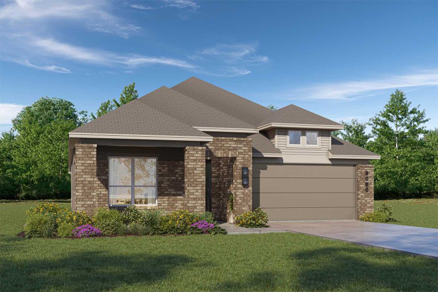 Representative exterior photo of a completed home built from the Weston Plan by Highland Homes in Riceland: 50ft. lots, Mont Belvieu, TX (Image 2). Representative exterior photo of a completed home built from the Weston Plan by Highland Homes in Riceland: 50ft. lots, Mont Belvieu, TX (Image 2).