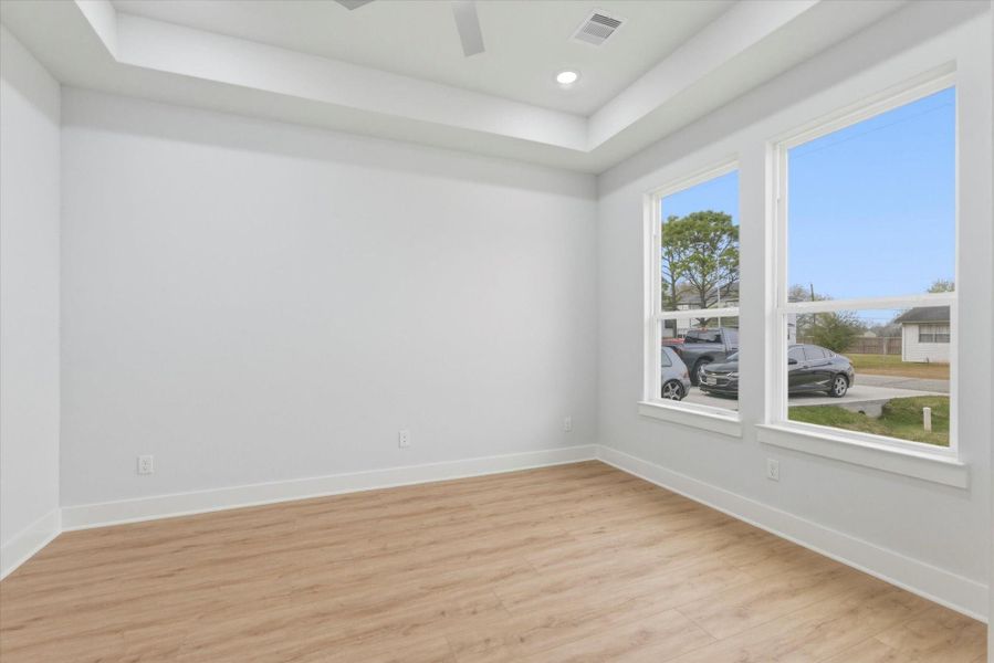 Dedicated downstairs office space, eliminating the need to use a bedroom for a work-from-home setup.