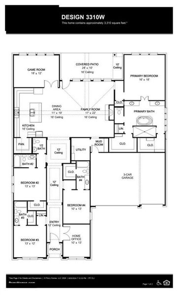 2D floor plan layout of this home in Terraces 72', Rockwall, TX (Image 3).