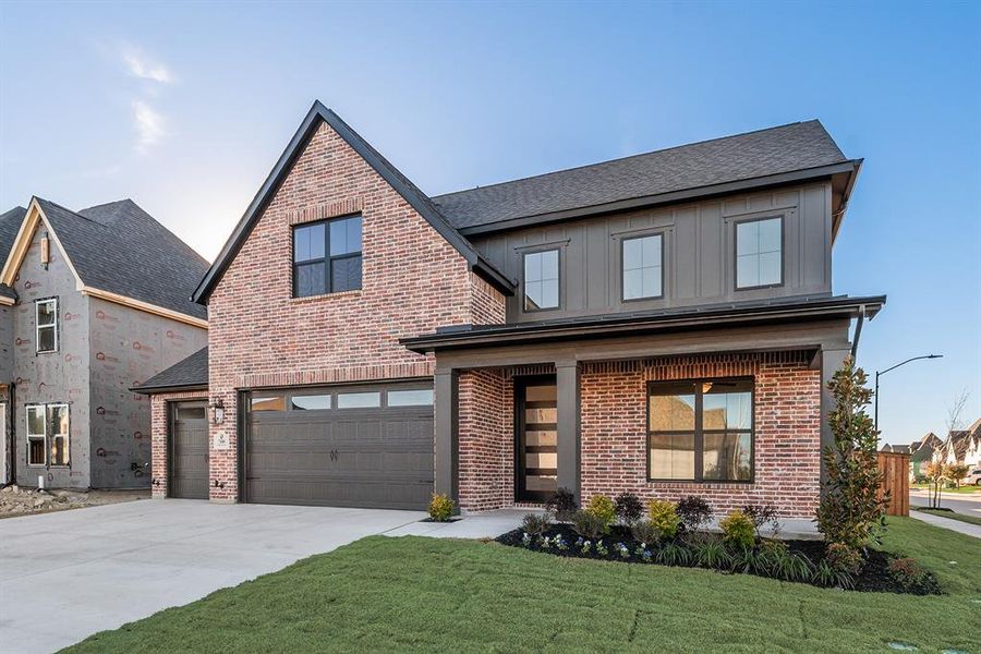 Front exterior of a new home in Tavolo Park, Fort Worth, TX, highlighting curb appeal (Image 1). Front exterior of a new home in Tavolo Park, Fort Worth, TX, highlighting curb appeal (Image 1).
