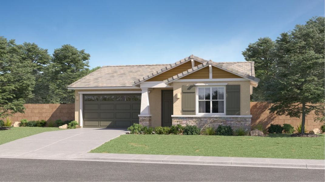 Front exterior of a new home in Bella Vista Farms, San Tan Valley, AZ, highlighting curb appeal (Image 1). Front exterior of a new home in Bella Vista Farms, San Tan Valley, AZ, highlighting curb appeal (Image 1).