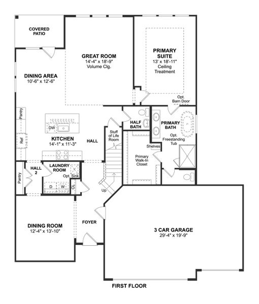 2D floor plan layout for the Omaha by K. Hovnanian® Homes in River Ranch Estates, Dayton, TX (Image 3). 2D floor plan layout for the Omaha by K. Hovnanian® Homes in River Ranch Estates, Dayton, TX (Image 3).