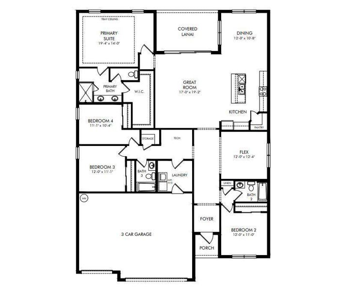 2D floor plan layout of this home in Hampton Park - Signature Series, Vero Beach, FL (Image 6).