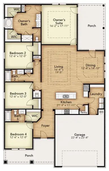 2D floor plan layout for the Ruby by Herbst Homes in Walther Reserve, Milton, FL (Image 4).