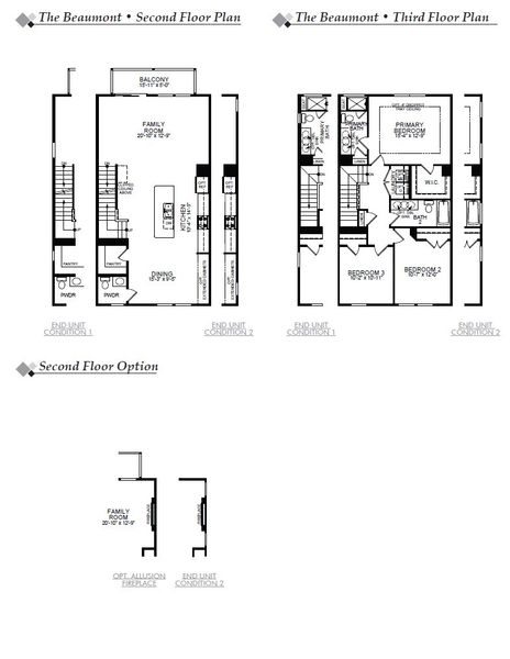 2D floor plan layout for the Beaumont by Eastwood Homes in 40 at White Oak Townhomes, Garner, NC (Image 4).
