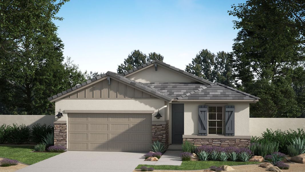 Representative exterior photo of a completed home built from the Sabino by Risewell Homes in Sunrise, Surprise, AZ (Image 3). Representative exterior photo of a completed home built from the Sabino by Risewell Homes in Sunrise, Surprise, AZ (Image 3).
