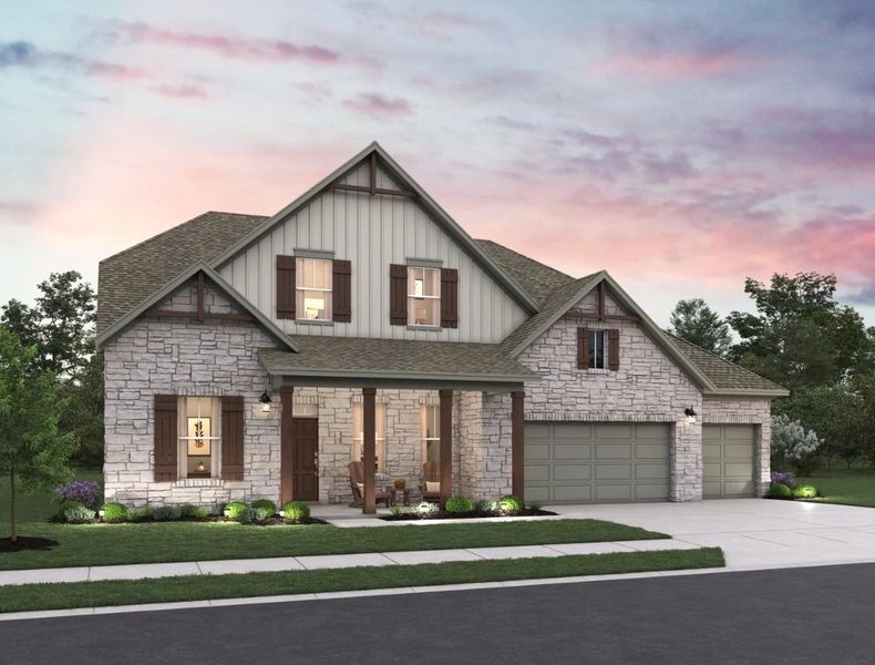 Representative exterior photo of a completed home built from the Hathaway by Ashton Woods in The Trails at Carmel, Pflugerville, TX (Image 23). Representative exterior photo of a completed home built from the Hathaway by Ashton Woods in The Trails at Carmel, Pflugerville, TX (Image 23).