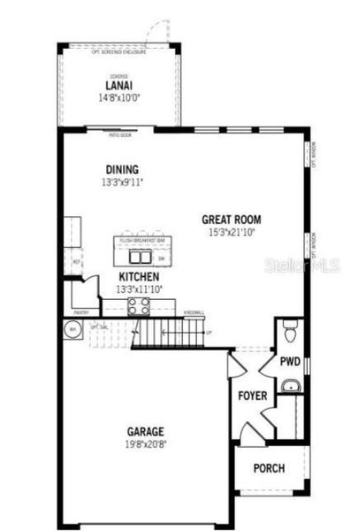 2D floor plan layout of this home in Crosswind Ranch, Parrish, FL (Image 2).