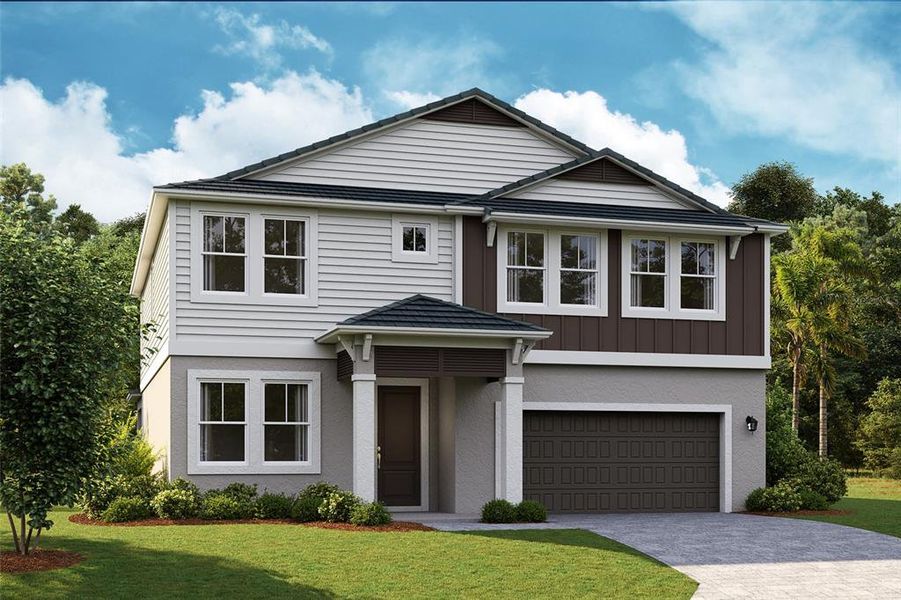 Front exterior of a new home in Mirada, San Antonio, FL, highlighting curb appeal (Image 1).