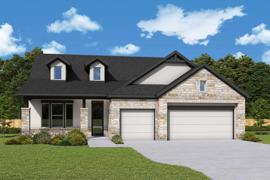 Representative exterior photo of a completed home built from the The Beeville by David Weekley Homes in La Cima, San Marcos, TX (Image 1). Representative exterior photo of a completed home built from the The Beeville by David Weekley Homes in La Cima, San Marcos, TX (Image 1).